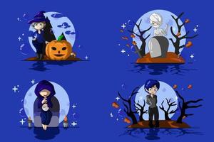 ilustración de diseño de personaje de halloween de icono de dibujos animados lindo vector