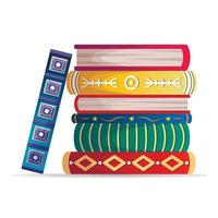 Stack of beautiful multicolored vintage books with spine patterns vector