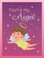 Valentine's Day card with little boy angel. Relationship, love, Valentine's day, romantic concept. Vector illustration for banner, poster, postcard, postcard.