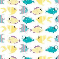 seamless pattern with cartoon colorful fish. underwater life vector