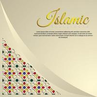 Islamic greeting card banner background with ornamental colorful detail of floral mosaic islamic art ornament vector