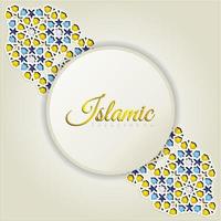 Islamic greeting card banner background with ornamental colorful detail of floral mosaic islamic art ornament vector