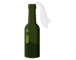 botella verde con un cóctel molotov, un arma terrorista con un líquido inflamable o gasolina y mecha de trapo. vector