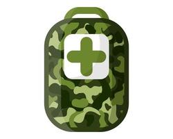 Soldier military green olive khaki camouflage first aid kit or bag. Military concept for army, soldiers and war. vector