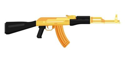 Rifle de asalto kalashnikov ak 47 dorado ruso con culata. concepto de terrorismo y guerra. vector