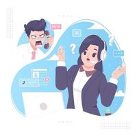 customer service with angry caller illustration