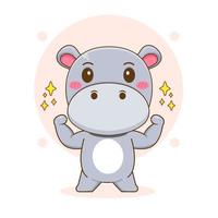 Cute strong Hippo cartoon character vector