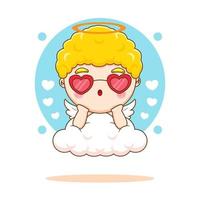 lindo ángel cupido con gafas en el personaje de dibujos animados de la nube. concepto de diseño del día de san valentín. vector