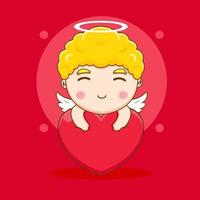 Cute Cupid angel hugging love cartoon character. Valentine's day design concept. vector