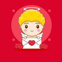 Cute Cupid angel with love letter cartoon character. Valentine's day design concept. vector