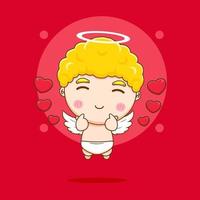 Cute Cupid angel posing love finger cartoon character. Valentine's day design concept. vector