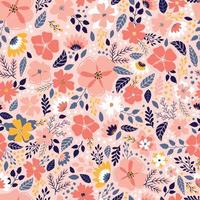 colorful seamless floral pattern with abstract flowers and leaves on pink background. Good for spring decor, wallpaper, wrapping paper, scrapbooking, backgrounds, textile prints, etc. EPS 10 vector