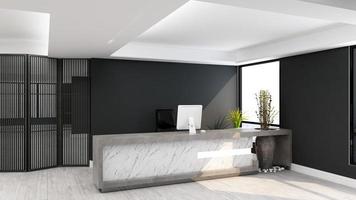 3D Rendering Futuristic Reception Room or Front Desk Mockup photo