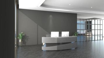 3D Rendering Futuristic Reception Room or Front Desk Mockup photo