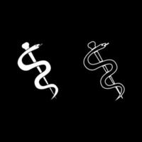 Caduceus or staff of Asclepius symbol icon set white color illustration flat style simple image vector