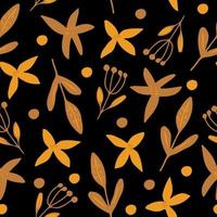 flores, hojas de patrones sin fisuras. garabato dibujado a mano minimalismo simple. papel pintado, textiles, papel de regalo. marrón, amarillo otoño otoño vector