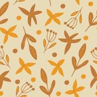 flowers, leaves seamless pattern. doodle hand drawn minimalism simple. wallpaper, textiles, wrapping paper. brown, yellow autumn fall vector