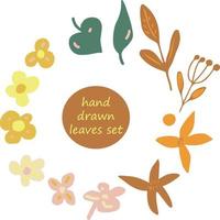 flowers and leaves hand drawn set. doodle, minimalism. simple autumn, summer and spring plants. elements for icon, sticker, decor. trendy color 2021 vector