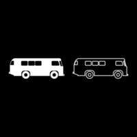 conjunto de iconos de bus retro ilustración en color blanco estilo plano imagen simple vector