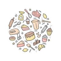 Hand drawn set of baking and cooking elements vector