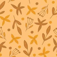 flowers, leaves seamless pattern. doodle hand drawn minimalism simple. wallpaper, textiles, wrapping paper. brown, yellow autumn fall vector
