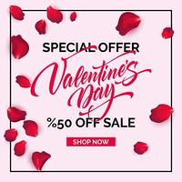 Valentine's Day special offer sale banner design. Valentines day discount shop now card. vector