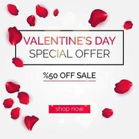 Valentine's Day special offer sale banner design. Valentines day discount shop now card. vector