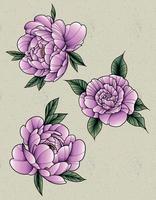 peony set tattoo art vector