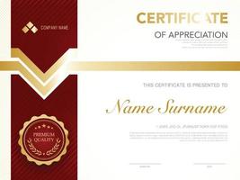 plantilla de certificado de diploma color rojo y dorado con imagen vectorial de lujo y estilo moderno vector