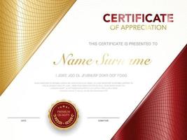 plantilla de certificado de diploma color rojo y dorado con imagen vectorial de lujo y estilo moderno vector