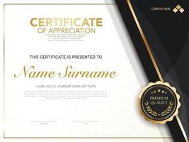 diploma certificate template black and gold color with luxury and modern style vector image, suitable for appreciation.  Vector illustration.