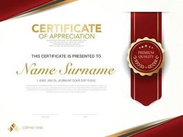 plantilla de certificado de diploma color rojo y dorado con imagen vectorial de lujo y estilo moderno vector