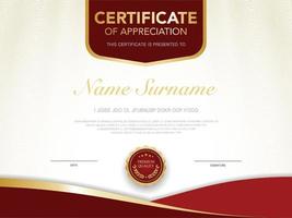 plantilla de certificado de diploma color rojo y dorado con imagen vectorial de lujo y estilo moderno vector