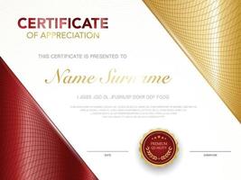 plantilla de certificado de diploma color rojo y dorado con imagen vectorial de lujo y estilo moderno vector