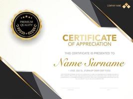 diploma certificate template black and gold color with luxury and modern style vector image, suitable for appreciation.  Vector illustration.