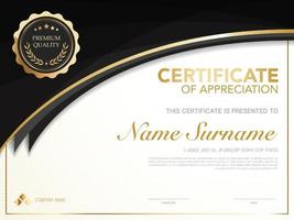 diploma certificate template black and gold color with luxury and modern style vector image, suitable for appreciation.  Vector illustration.