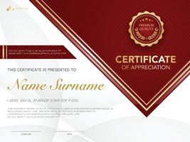 plantilla de certificado de diploma color rojo y dorado con imagen vectorial de lujo y estilo moderno vector