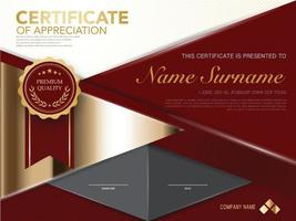 plantilla de certificado de diploma color rojo y dorado con imagen vectorial de lujo y estilo moderno vector