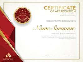 diploma certificate template red and gold color with luxury and modern style vector image, suitable for appreciation.  Vector illustration