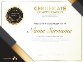 diploma certificate template black and gold color with luxury and modern style vector image, suitable for appreciation.  Vector illustration.