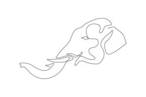 Continuous line elephant head. Single one line art of wild elephant. Vector illustration