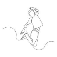 Continuous line drawing of happy man boy children dancing and jumping. Single one line childhood vector illustration