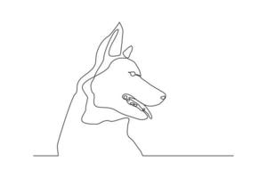 Continuous line drawing of happy pet dog portrait. Single one line art of cute head dog. Vector illustration