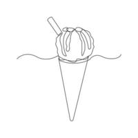 Continuous line drawing delicious fresh of ice cream cone. Single one line art of sweet ice cream gelato desert. Vector illustration