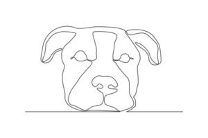 Continuous line drawing of happy pet dog portrait. Single one line art of cute head dog. Vector illustration