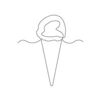 Continuous line drawing delicious fresh of ice cream cone. Single one line art of sweet ice cream gelato desert. Vector illustration