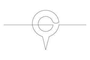 Continuous line drawing of pin map navigation. Single one line art of location point marker. Vector illustration