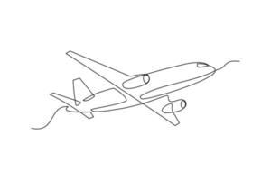 Continuous line drawing of flying airplane. Single one line art of jet plane aero modeling remote control. Vector illustration