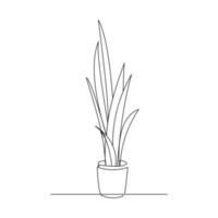 Continuous line drawing of decorative house plant in pot. Single one line art of nature home appliances. Vector illustration