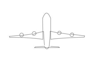 Continuous line drawing of flying airplane. Single one line art of jet plane aero modeling remote control. Vector illustration